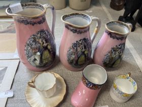 A selection of collectable ceramics including three graduated Victorian jugs a/f