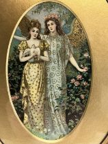 A pre - Raphaelite period painting in watercolour and gold gilt in a fine gilt frame (damage to