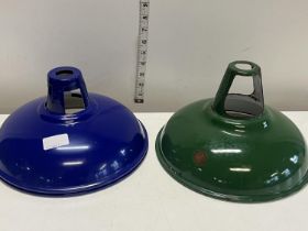 Three assorted vintage enamel light fittings
