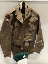 A 1949 Royal Marine Commando battle dress uniform and beret