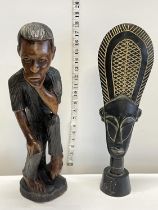 Two hand carved African themed wooden figurines h46cm