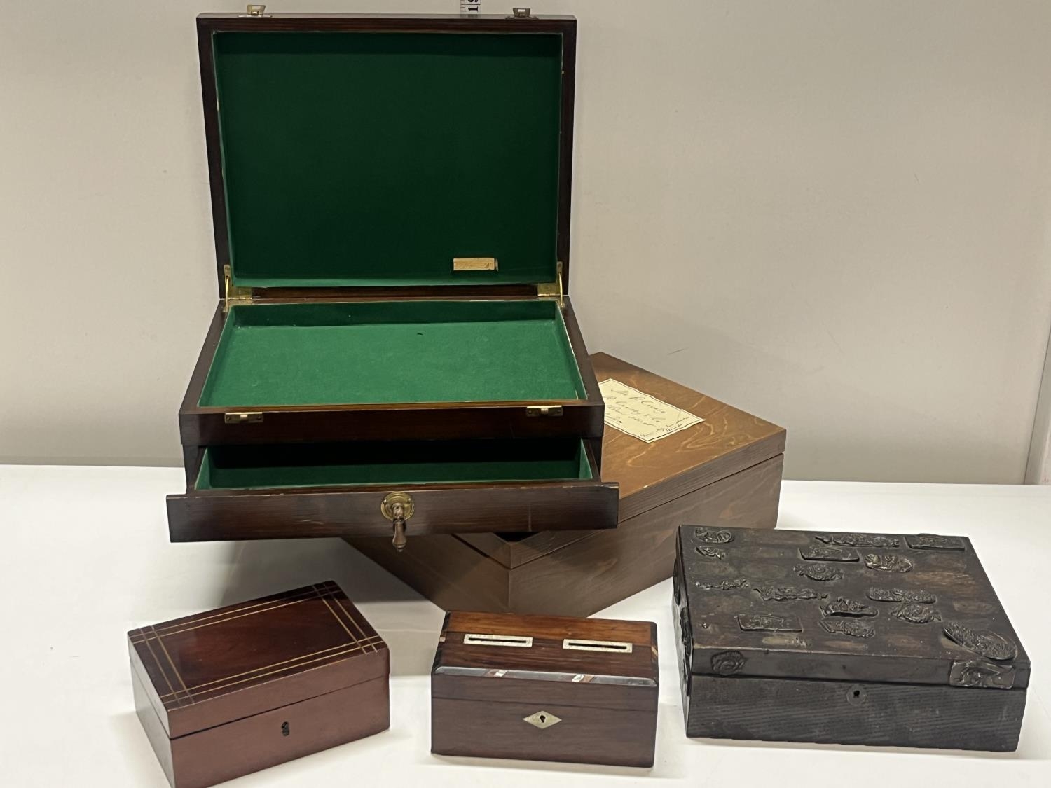 A selection of assorted wooden boxes