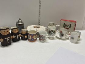 A selection of assorted ceramics including Goebel monk jugs