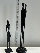 Two unusual metal modernist figures tallest 44cm