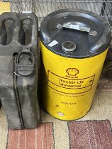 A vintage Shell tractor oil can and a military jerry can dated 1950. Shipping unavailable