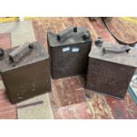 Three vintage petrol cans including Shell, shipping unavailable