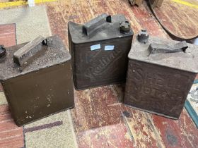 Three vintage petrol cans including Shell, shipping unavailable