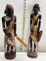 Two hand carved African tribal figures h43cm