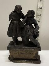 A Elizabethan carved wooden sculpture of two figures in period dress h14cm
