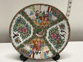 A Chinese Famile rose finely decorated plate with birds and flowers