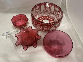 A Edinburgh Crystal bowl and assortment of Cranberry glass