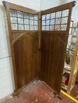A antique Oak clerics privacy screen with glass panels. 190cm high x 154cm (open). No shipping