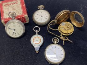 A selection of assorted time pieces including a Fusee movement pocket watch
