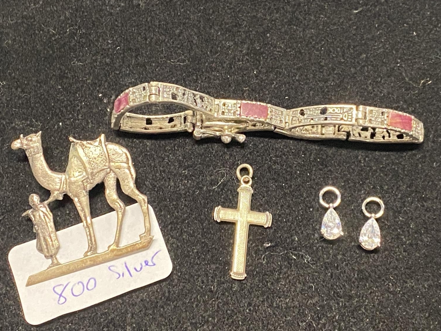 A selection of 925 silver items and a 800 silver camel brooch