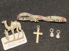 A selection of 925 silver items and a 800 silver camel brooch