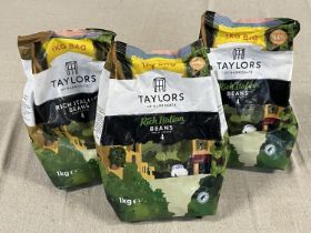 Three 1kg bags of Taylors Rich Italian ground coffee