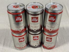 Six tins of Illy coffee (different blends)