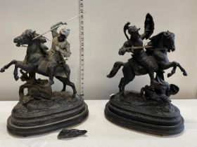 Two antique spelter figures (one needs tail reattaching), shipping unavailable