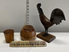A selection of assorted treen items and a soapstone carving