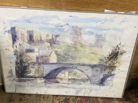 A original watercolour by Derek Dalton dated 1986 part of the 'Wear Series' entitled Durham Diagonal