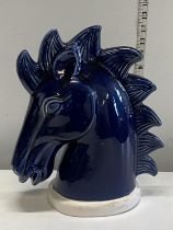 A blue ceramic horses head h33cm