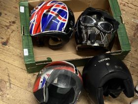 Four assorted motorbike crash helmets