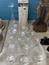 A selection of Dartington ware crystal and vintage cocktail glasses with etched desert bowls,