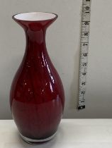 A red art glass vase h26cm