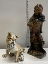 A large Victorian ceramic figural group h40cm and a heavy resin bulldog figure