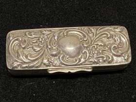 A hallmarked for Chester 1906 silver snuff box with blank cartouche, maker Jay Richard
