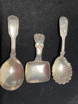Two Georgian hallmarked tea caddy spoons and one Victorian total weight 44g