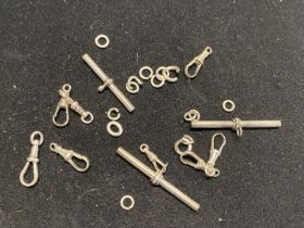 A selection of assorted hallmarked silver fob chain parts and T bars etc 42g