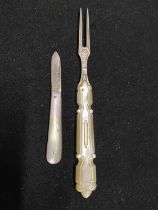 A hallmarked for Birmingham Victorian fork with MOP handle and a small hallmarked for Birmingham pen