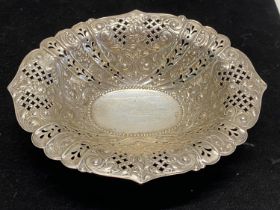 A hallmarked for Sheffield 1893 silver bon bon dish with embossed decoration and pierce work,