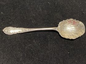 A hallmarked for Birmingham 1901 silver spoon with intricate decoration, maker JRW, 20g