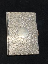 A hallmarked for 1886 silver card case with a blank cartouche, maker F.M, 98g