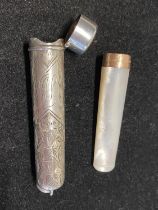A hallmarked for Birmingham 1899 silver cheroot holder with a MOP and 9ct gold collard mouthpiece,