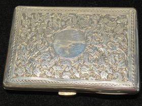 A highly decorated hallmarked silver card case dated 1888 makers name Hillard and Thomason, 71g,