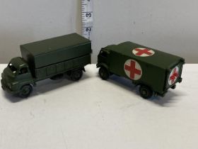 Two Dinky army trucks