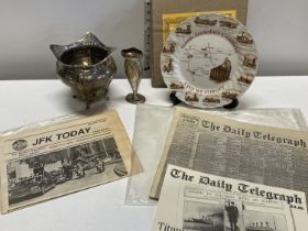 A selection of assorted collectables including reproduction newspapers etc