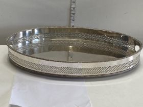 A large silver plated galleried tray 47x32cm