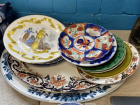 A vintage Ning Po meat dish and one other, plus a selection of assorted plates including Minton,