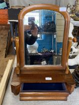 A Victorian mahogany dressing table mirror with drawer, shipping unavailable