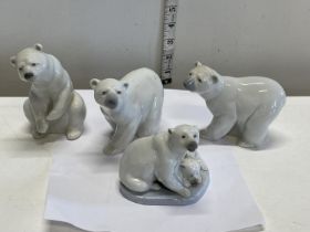 Four Lladro polar bear figurines