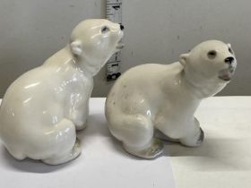 Two Russian Lomonosov polar bear figurines
