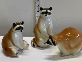 Three racoon Russian Lomonosov figurines