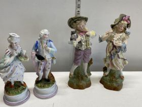 Two pairs of Victorian bisque figures, shipping unavailable