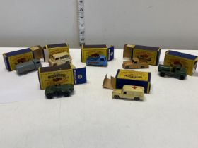 Seven boxed Lesney Matchbox series die-cast models