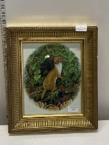A gouash painting of a weasel in lush vegetation