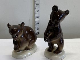 Two brown bear Russian Lomonosov figures